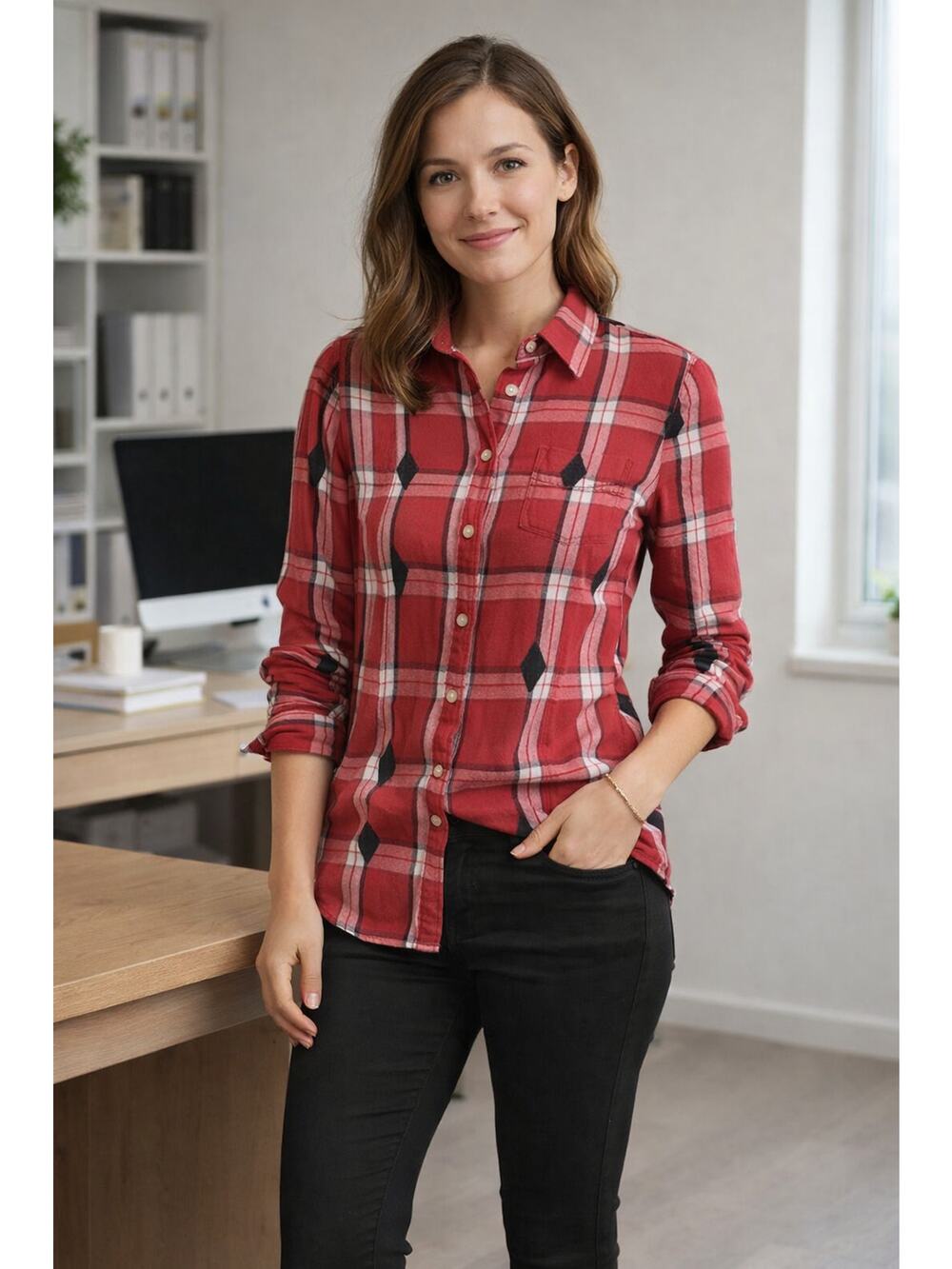 Woolrich Red Plaid Flannel Shirt XS Button Up